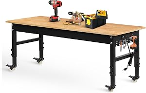 Betterhood 70" Adjustable Workbench on Wheels, 2000 LBS Heavy Duty Work Table with Po