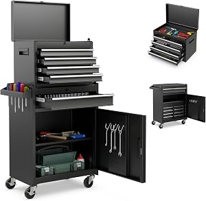 Goplus Tool Chest, 5 Drawers Rolling Tool Cabinet with Detachable Top Toolbox, Universal L