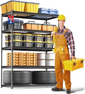 WORKPRO 5-Layer Heavy Duty Metal Storage Rack, 48”W x 24”D x 72”H, Adjustable Shelving Uni