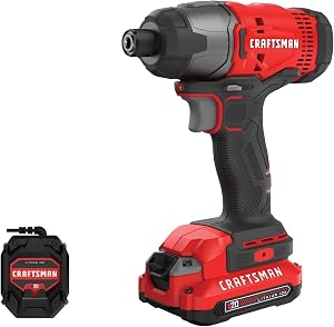 CRAFTSMAN 20V MAX Impact Driver Kit, 1/4 Inch, 2,800 RPM, LED Work Light, 1.5 Amp Hr Batt
