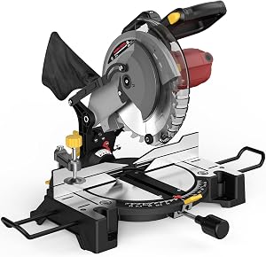 Marvtool 10-inch Compound Miter Saw, 5000RPM, 15 Amp, Single Bevel 0-45° with Extension Ta