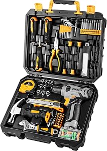 DEKOPRO Tool Set：Tool Kit with 8V Cordless Drill,Tool Box with Drill,Hand Drill Set for Me