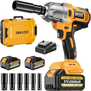 Takuoo Cordless 1/2 inch Brushless Impact Wrench, Max Torque (1200N.m) 900Ft-lbs Electric 