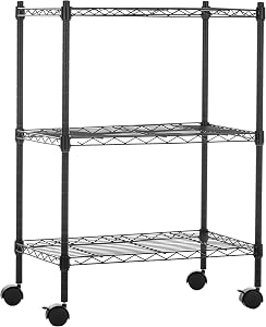 Amazon Basics 3-Shelf Adjustable Heavy Duty Storage Shelving Unit on 2" Wheels, Metal