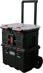 Stack N’ Roll 4-Piece Rolling Tool Storage System – Includes Large Rolling Tool Box, 2-Dra