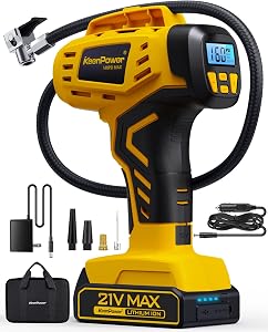 KeenPower Tire Inflator Portable Air Compressor - Super Fast - 21V Rechargeable Battery Po