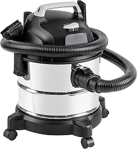 Amazon Basics Wet Dry Shop Vacuum Cleaner, 4 Gallon, 3 HP Stainless Steel, Grey/Black