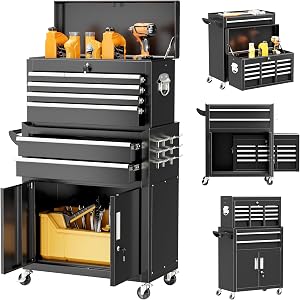 Superday Metal Tool Chest, 8 Drawer Rolling Tool Chest with Wheels, Detachable Tool Storag