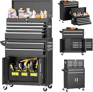 INTERGREAT Rolling Tool Chest with Wheels and 8 Drawers, Detachable Large Tool Cabinet wit