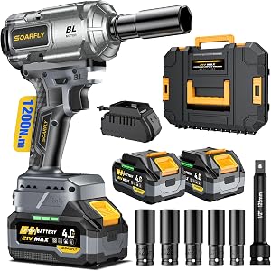 SOARFLY Upgraded Cordless Impact Wrench 1/2", 900 Ft-lbs (1200 Nm) Brushless Impact G